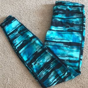 Aqua and black watercolor workout leggings